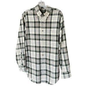 Orvis Mens Long Sleeve Button Down Shirt Brushed Cotton Plaid Green/Cream Large